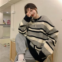 striped sweater women retro thick pullover emo loose long sleeved knit top women winter sweater aesthetic brown lazy clothes