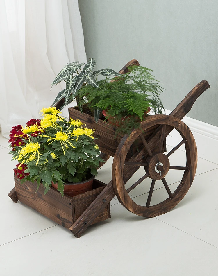 

Wheel, Two Layers Of Float Flower Anticorrosive Carbonized Solid Wood Decorative Frame Plant Shelf Courtyard Balcony Outside The