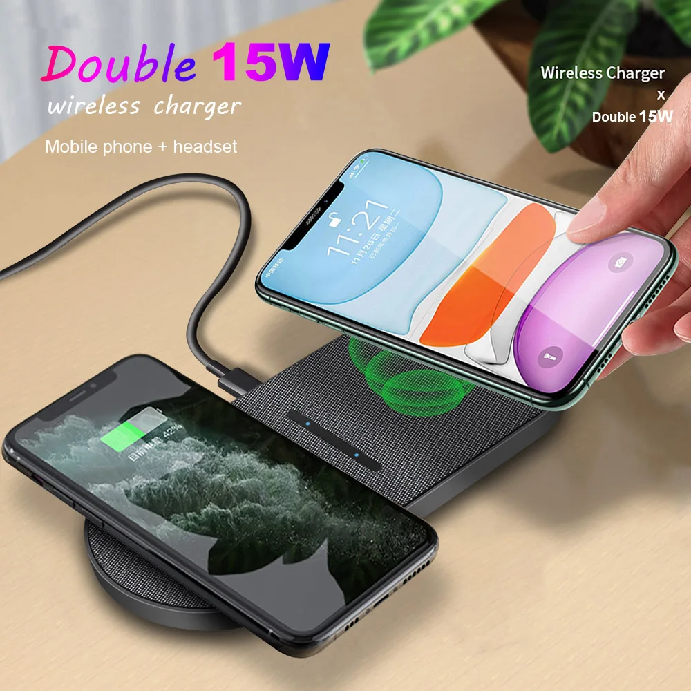 

2 in 1 30W Dual Seat Qi Wireless Charger for Samsung S20 S10 Double Fast Charging Pad For iPhone 12 11 XS Max XR X 8 Airpods Pro