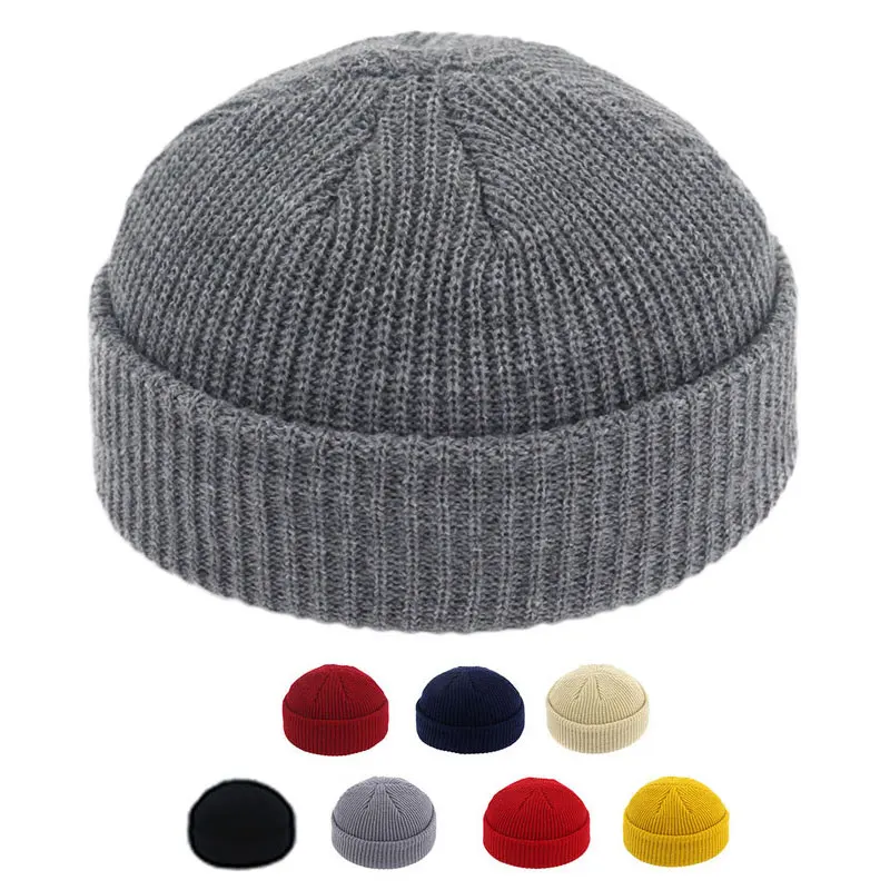 Мужские вязаные шапки без полей шапка в стиле хип хоп кепка с черепом уличная для