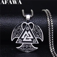 norse viking valknut necklace stainless steel ax pendant necklace for men trinity amulet jewelry gargantilla n4022s02