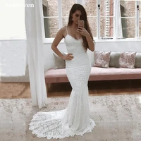 2019 boho mermaid wedding dress sexy spaghetti strap lace bridal dresses backless vestido de noiva wedding gowns