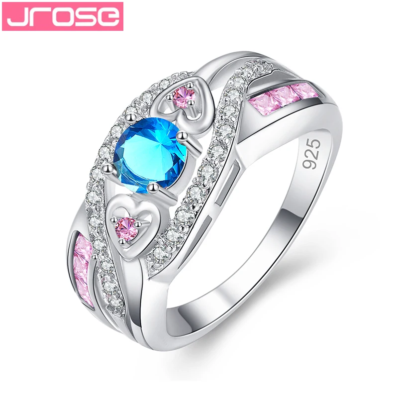 Свадебное модное кольцо JROSE с круглым Мистик Радуга белый и фиолетовый