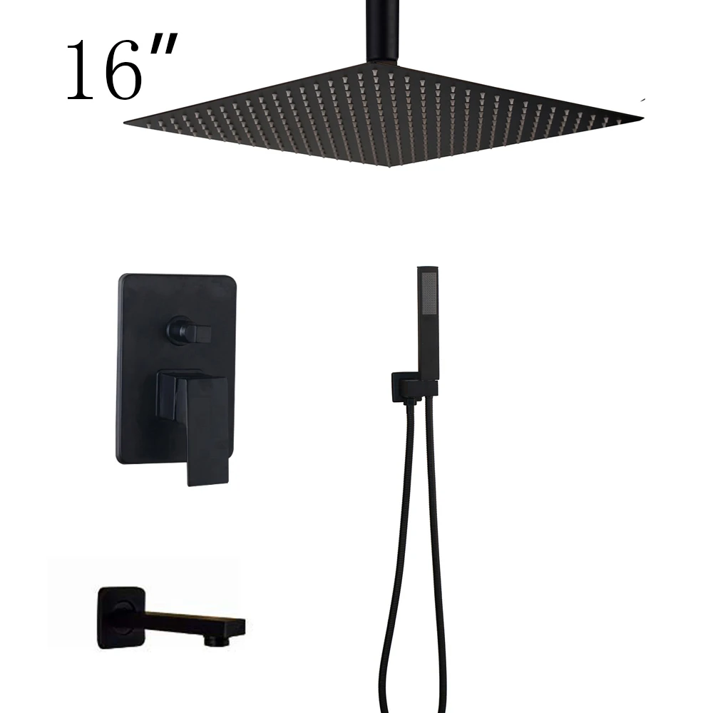 16 inch shower B Monite черный набор душевых смесителей для ванной комнаты, черное потолочное крепление 8 12 16 светодиодный смеситель для душа W/смеситель для ручного душа - Цвет: 16 inch shower B
