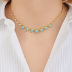 Женское Ожерелье-чокер синяя капля слеза бирюзовый камень с фианитами