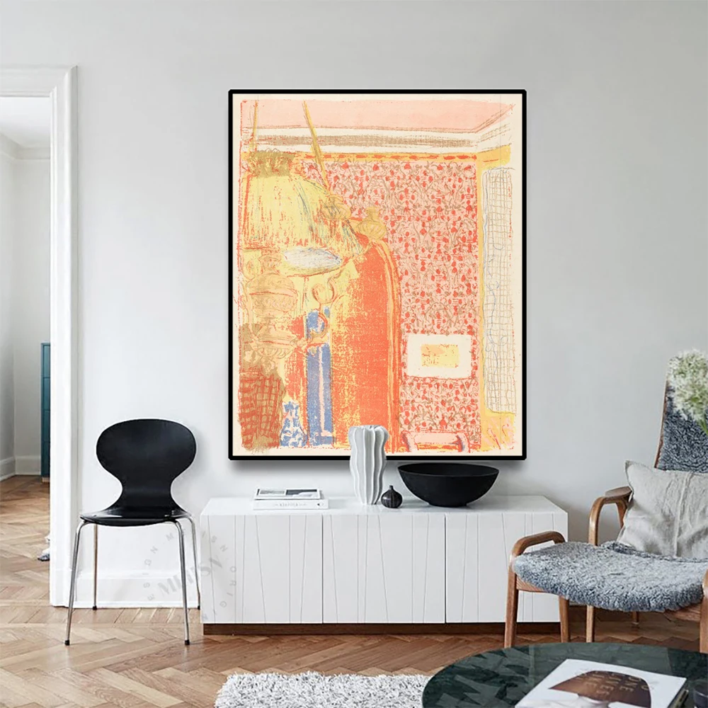 

Cassisy Canvas Art Oil Painting《Interior with Pink Wallpaper》Edouard Vuillard Poster Picture Wall Decor Modern Home Decoration