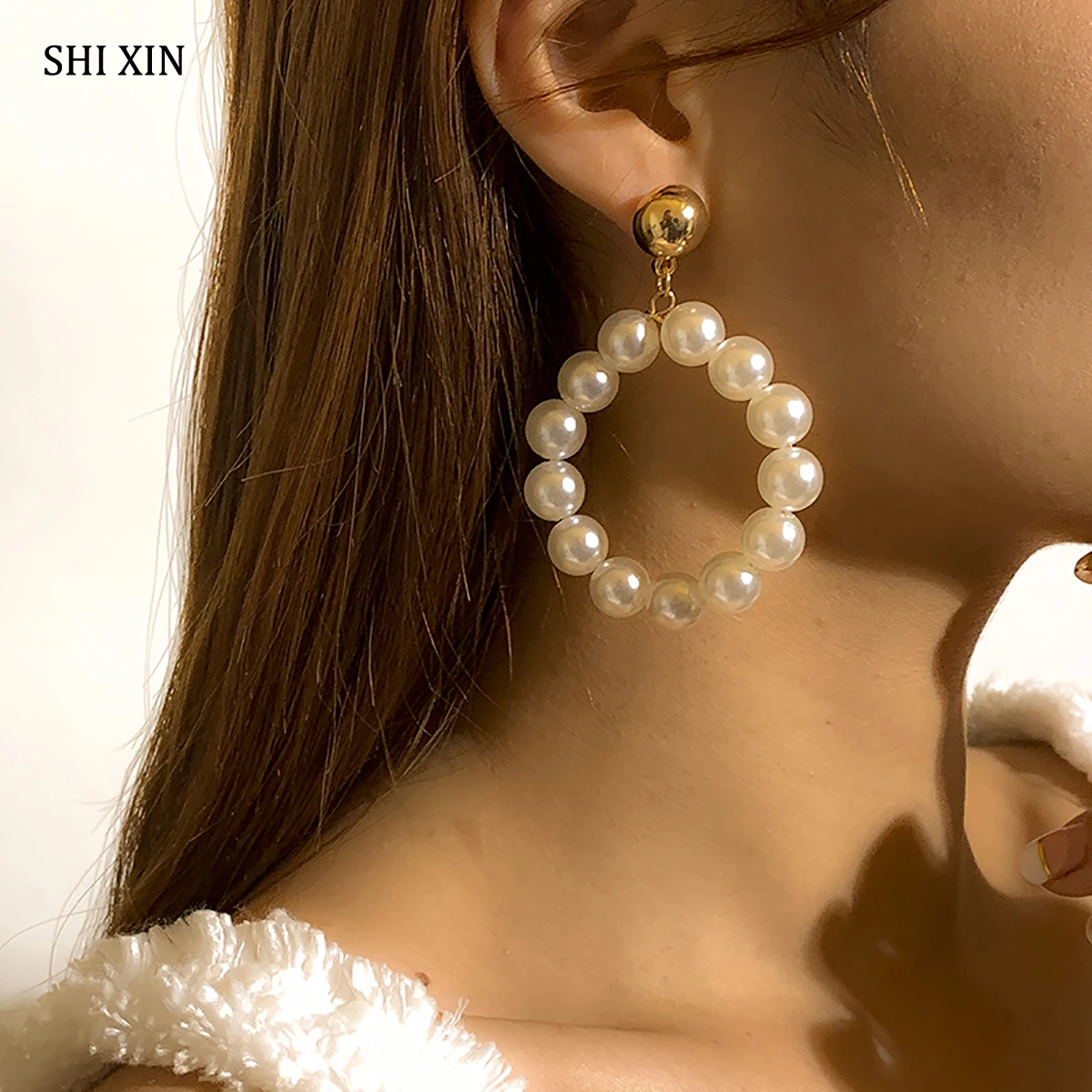 Шисинь элегантный жемчуг круглые подвески серьги для женщин модные в виде капель