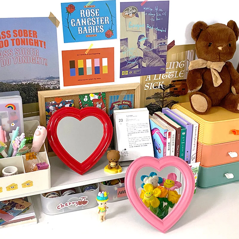 

INS Big Web Celebrity Cosmetic Mirror Decorative Mirror Girl Heart Student Dormitory Mirror Portable Home Small Compact Mirror