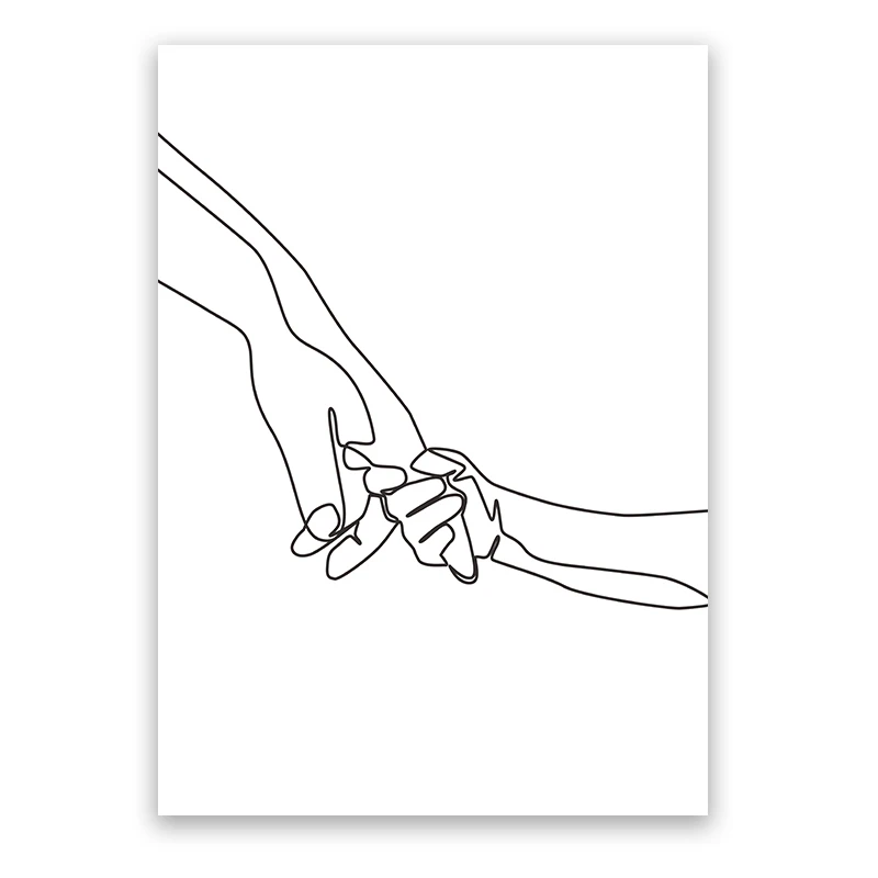 Nordic Love Holding Hands Line Canvas Painting Romantic Black And White Posters and Prints Wall Art Pictures For Living Room | Дом и сад