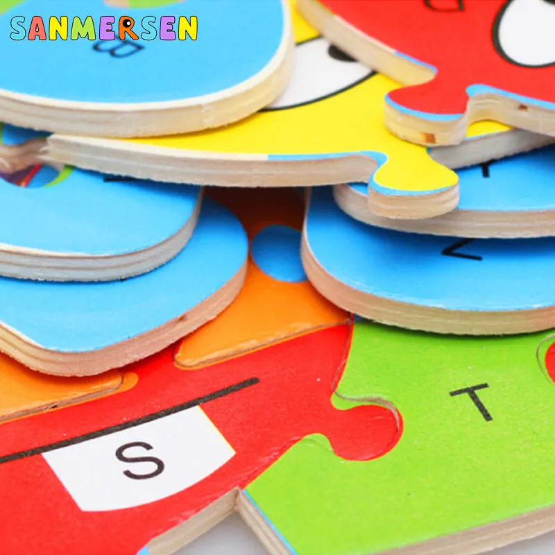 

10 Patterns Wooden Animal Alphabet Early Learning Puzzle Jigsaw For Kids baby Early Educational Intelligent Toys Animals Puzzle
