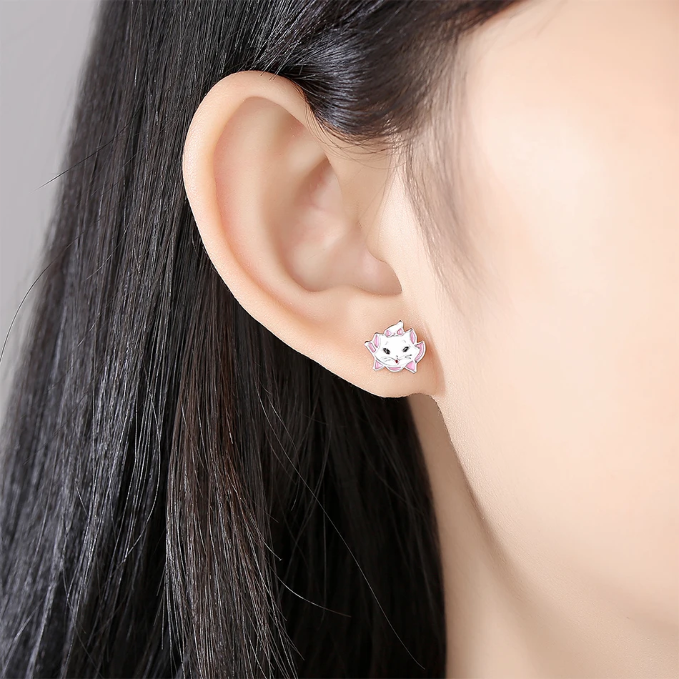 ELESHE розовые эмалевые милый кот серьги со шпилькой для женщин девочек Дети 925