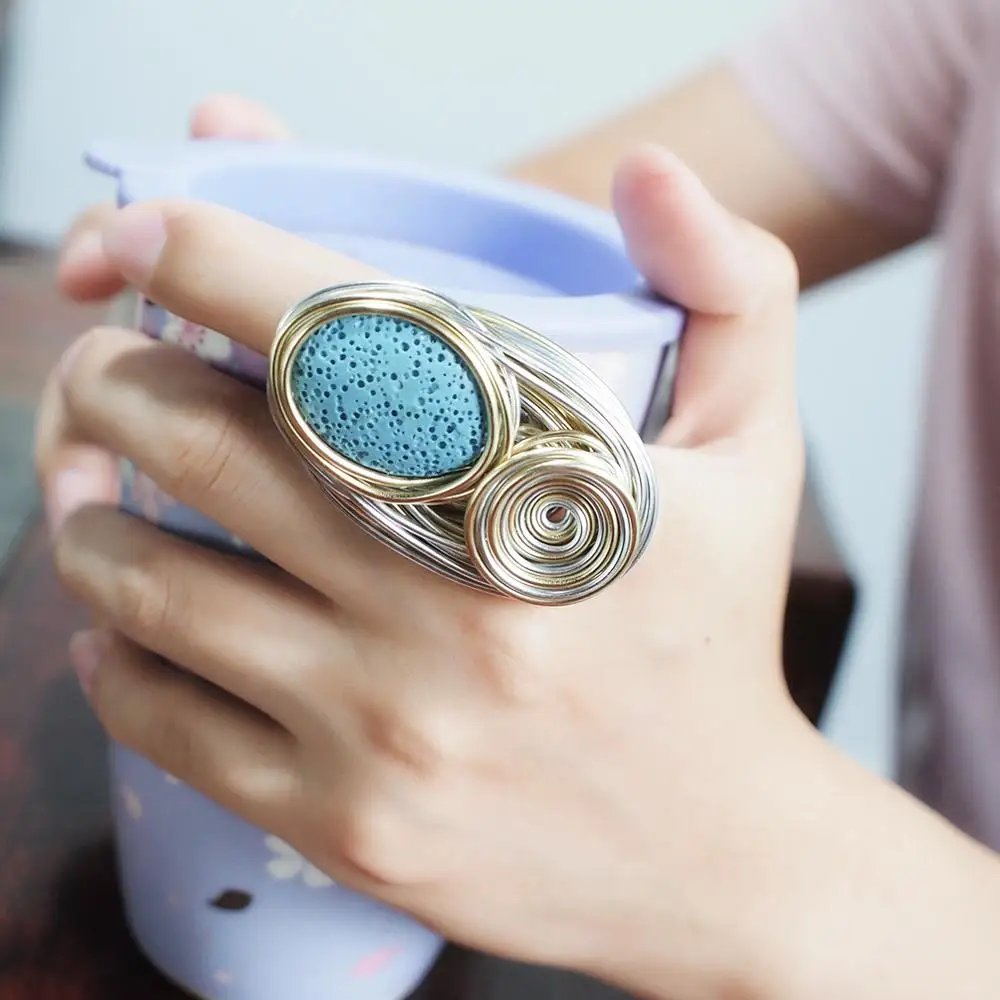 Женское кольцо ручной работы в богемном стиле MANILAI золотистое с спиральными