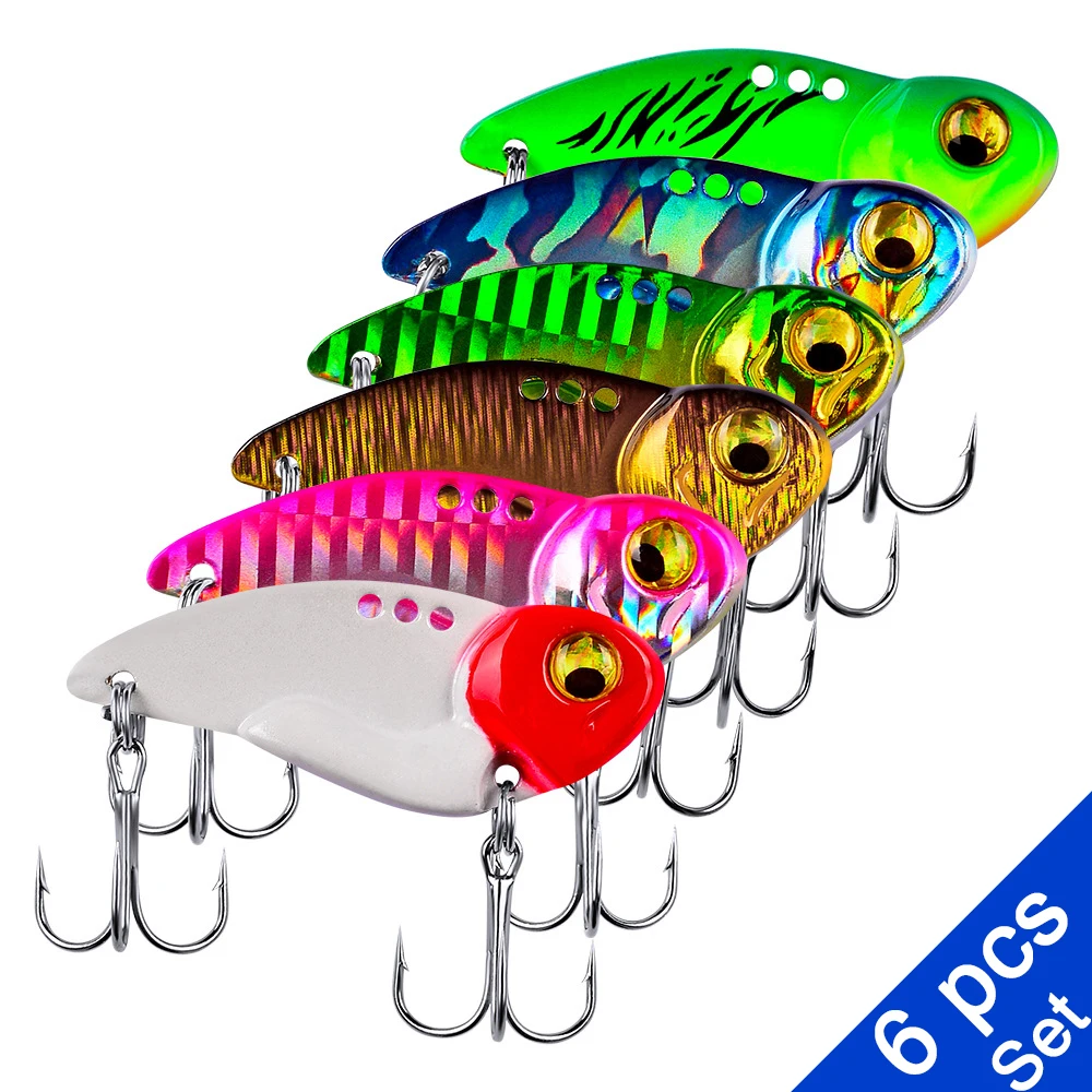 

6 Pcs 3D VIB Fishing Lures 5g 8g 14g 20g Metal Jig Isca Artificial Lure Inside Hard Bait Diving Bait Winte Sea Tackle