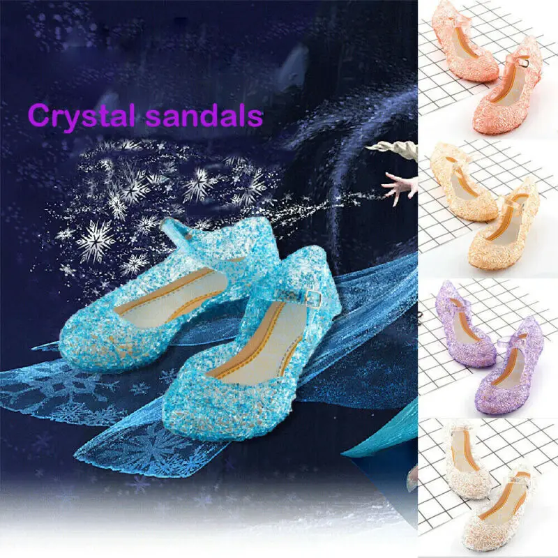 

Kids Girl Fancy Crystal Jelly Gel Shoes For Frozen Cinderella Dress Up Cosplay/