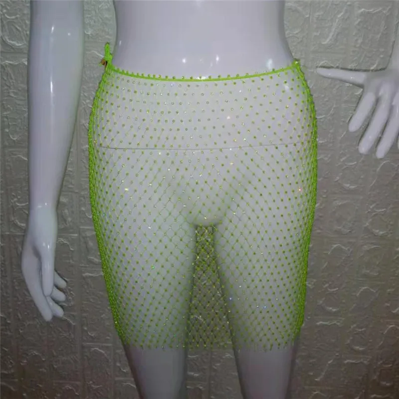 Мини-юбка в сеточку с блестящими Стразы модная ажурная Женская юбка летняя