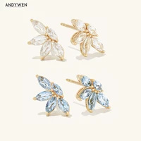 andywen 925 sterling silver gold clear oval zircon flower stud earring women luxury clips 2021 pendiente yellow fine jewelry