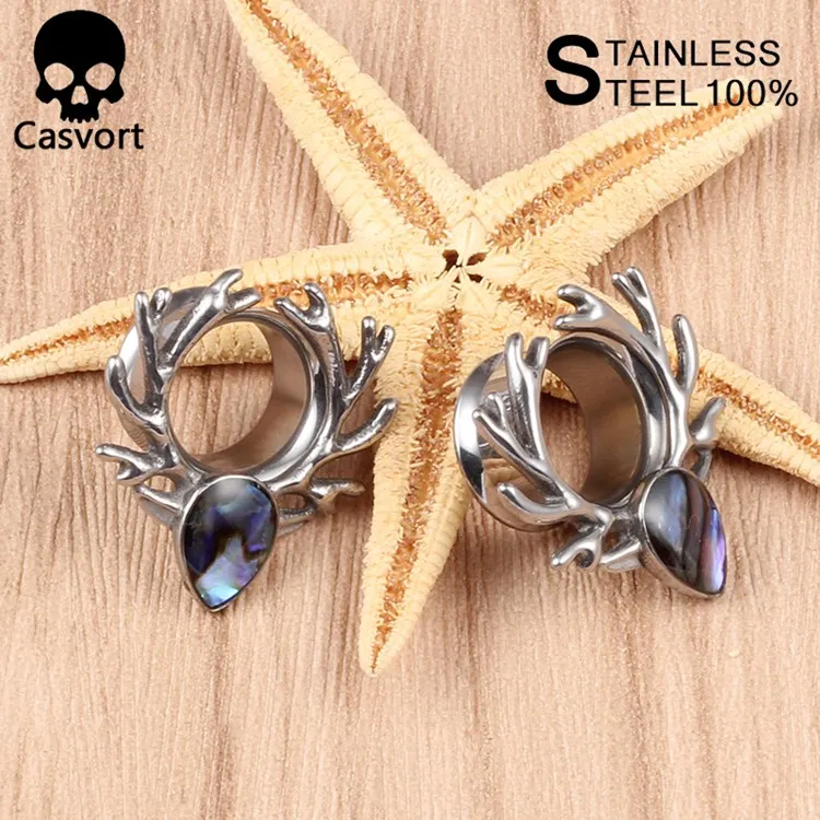 Casvort 2 шт беруши Олень Логотип уха туннель красочные оболочки Все нержавеющей стали серебро и черный пирсинг уха пара