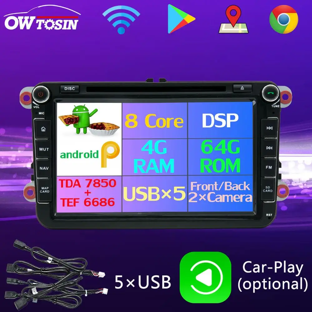 Автомобильный GPS радиоприемник 8 &quotPX6 Octa Core Android 9 0 4 Гб 64 USBx5 для Volkswagen VW Polo sedan 5 6 Touran