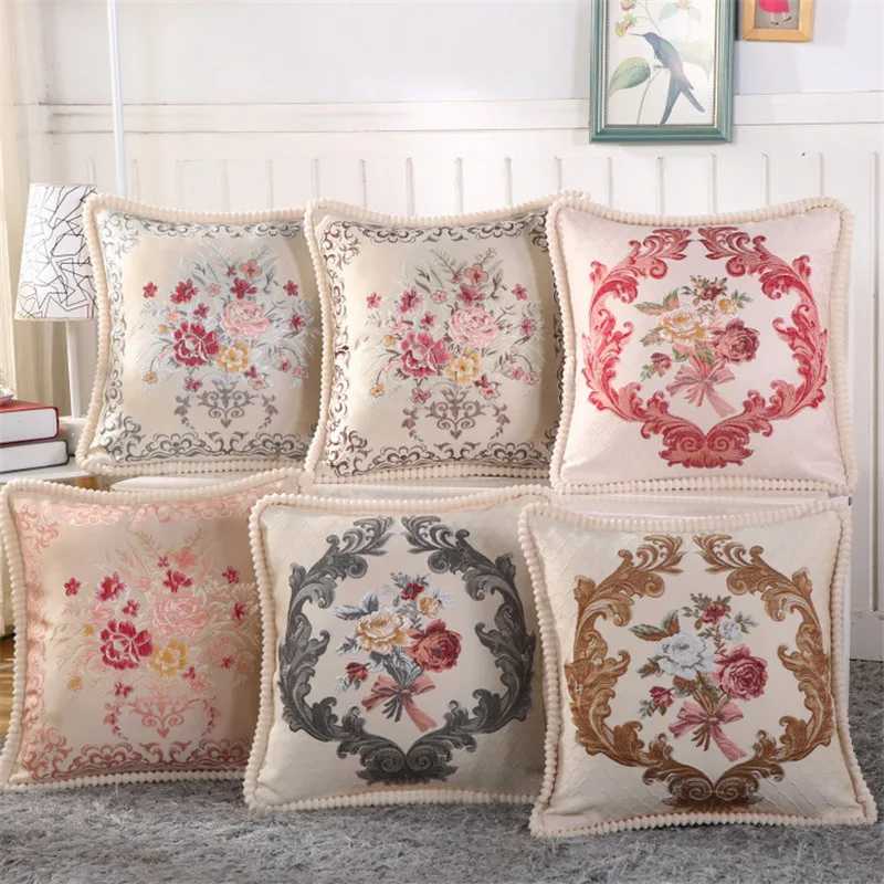 

45x45cm Vintage Pillowcase Rose Flower Jacquard Sofa Cushion Cover Home Car Office Lumbar Pillow Case