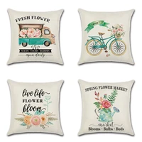 new spring cartoon green truck bicycle wreath printing pillow cover home decoration sofe cushion cover linen pillowcase