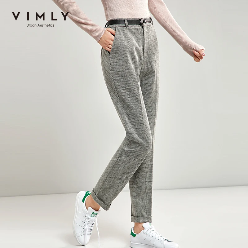 Узкие женские брюки карандаш Vimly винтажные офисные с высокой талией и карманами