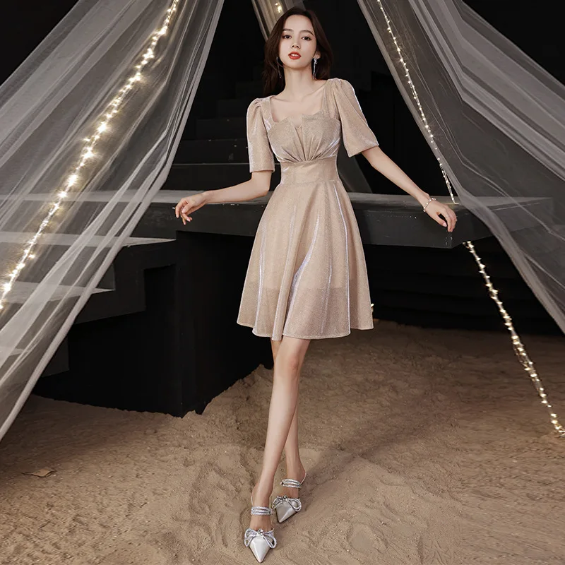 

Robe De Soiree Short Formal Evening Dresses Sweetheart Party Dress A-line Short Sleeve Zipper Back Classic Sequin Prom Dress
