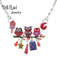 statement necklace trendy enamel hot owl bird choker pendant jewelry women moon star necklaces charm accessories christmas gifts