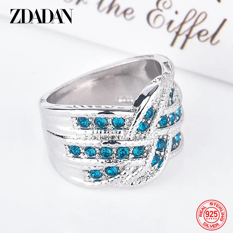 

ZDADAN 925 Sterling Silver Geometry Peacock Sapphire Ring For Women Jewelry Wedding Gift