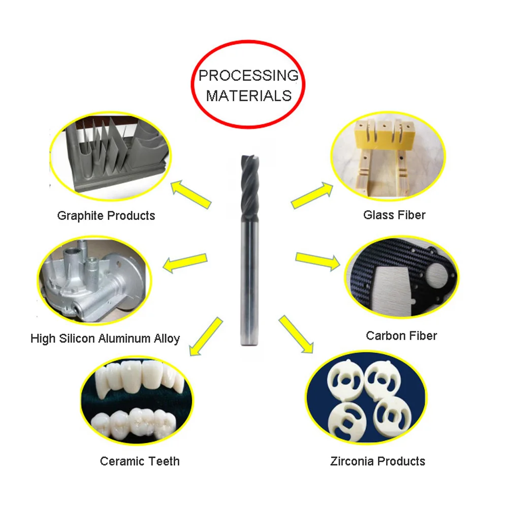 Beable tool Carbon Fiber Diamond Coated CVD Milling Cutter 4F Tungsten Steel Cutting Tool Denture Needle Dental Knife Sharpen |
