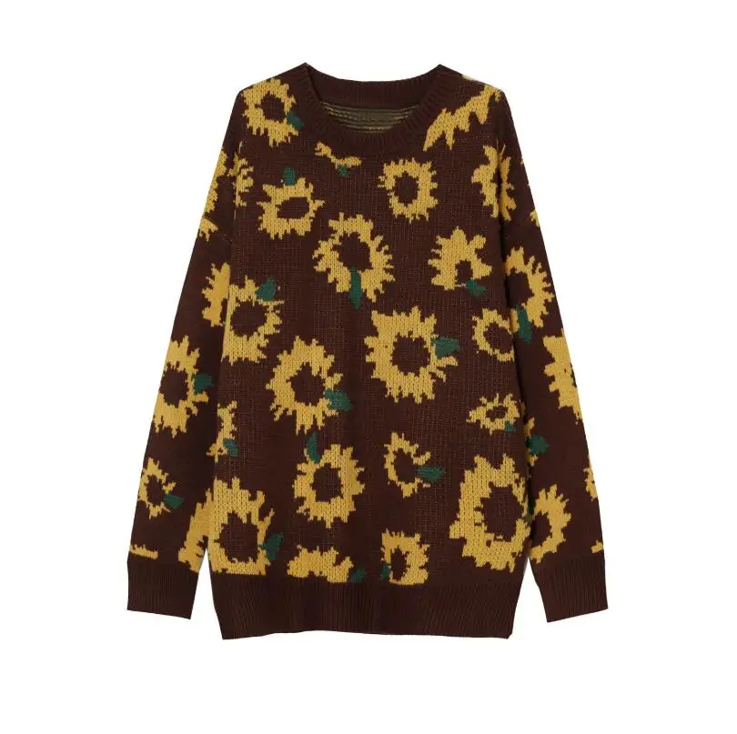 

Sweater Men New Harajuku 2020 Autumn Winter Men's Flower print Knitted Pullover Man Loose Sweater Oversized Sweater w1350