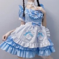 2022 women maid outfit anime long dress blue and white apron dress lolita dresses maiden cafe costume cosplay costume for women