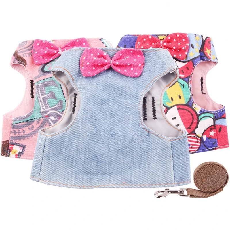 Джинсовый поводок для щенка собаки кошки набор с бабочкой мягкий жилет маленьких