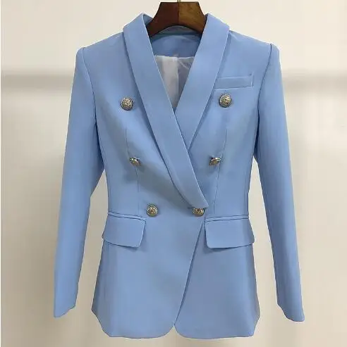 Новый Небесно-Голубой пиджак для женщин 2019 профессиональный костюм классический