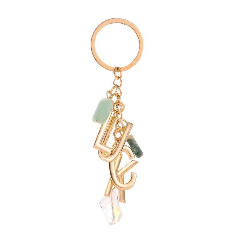 

Fashion Letter Keychain LUCK Crystal Stone Women Bag Charm Jewelry Keyring Car Key Accessories Key String Hot Sale Fine Gift New