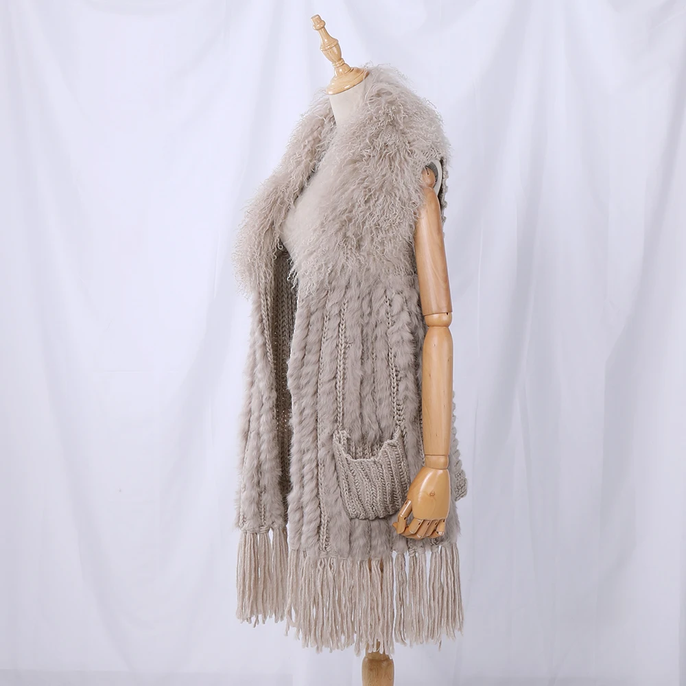 Женский вязаный жилет из шерсти монгольской овцы однотонный кардиган с