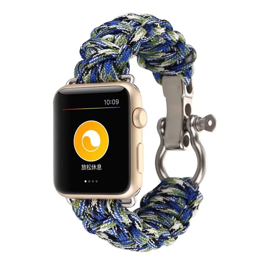 S Starry Sky Нейлоновый спасательный трос ремешок с кожаной петлей Пряжка для apple watch ремешок 38 мм/42 мм/40 мм/44 мм наручный ремень для iWatch серии 5 4 3 - Цвет ремешка: S Starry Sky