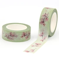 new arrival 1pc 15mm10m vintage pink flower washi tape wide sticky adhesive tape scrapbooking album diy decorative paper tape