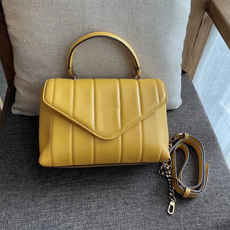 

genuine leather women shoulder bag sheepskin material soft thread chian & leather strap purse for girl new cream black