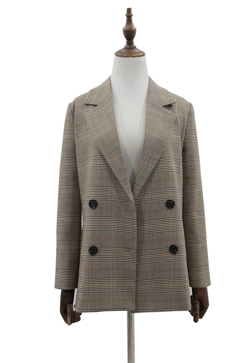Office Ladies Notched Collar Plaid Women Blazer Double Breasted Autumn Jacket 2020 Casual Pockets Female Suits Coat
Office Ladies Notched Collar Plaid Women Blazer Double Breasted Autumn Jacket 2020 Casual Pockets Female Suits Coat