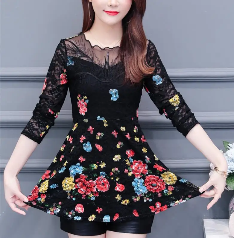 Женская блузка с длинным рукавом Повседневная приталенная цветочным принтом