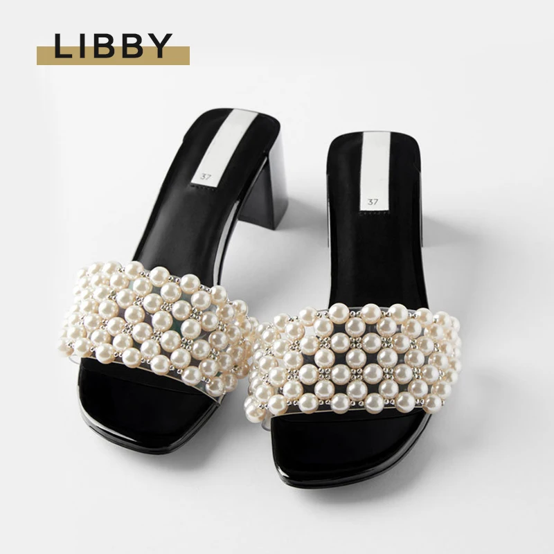 Бусы из жемчуга Женские шлепанцы Дизайнерские туфли на высоком каблуке с острым