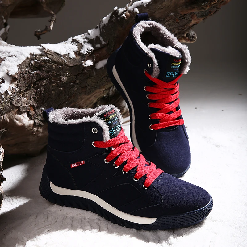 

Brand Boots Men Street Cool Cow Suede Warm Plush Snow Boots 2021 Winter Shoes Big Size High-top Outdoor Male Hiking Boots
