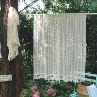 american rural style beige crochet curtain door curtain cotton thread knitting cabinet drapes lace cortinas partition rideau4