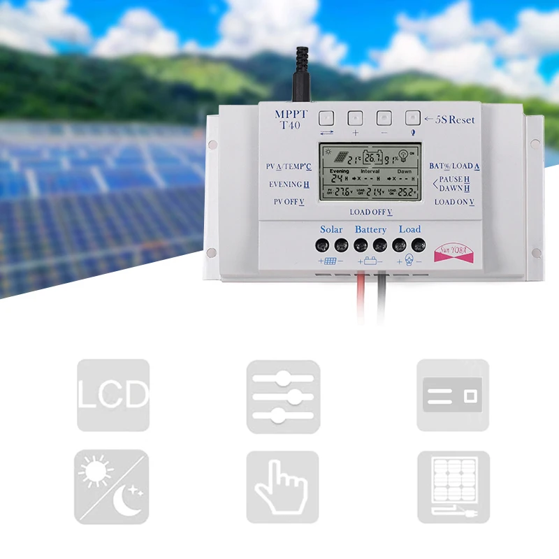 

40A MPPT T40 Solar Charge Regulator 12V 24V Auto LCD Display Controller with Load Dual Timer Control for Street Light System