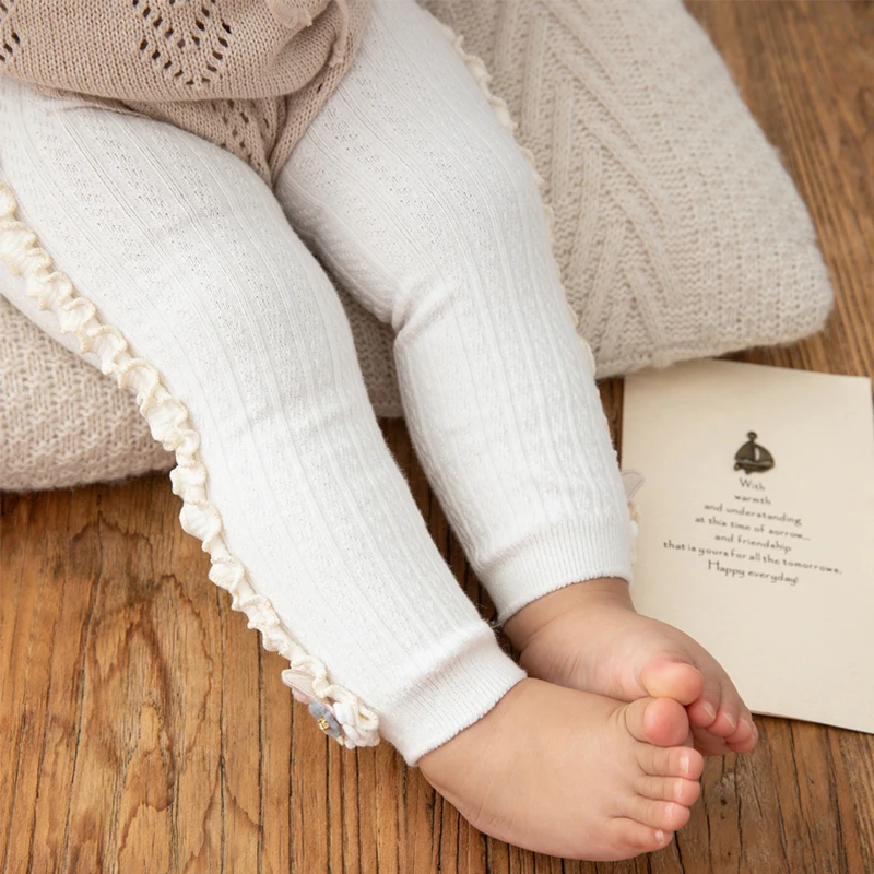 Детские хлопковые теплые ребристые леггинсы для девочек ясельного возраста