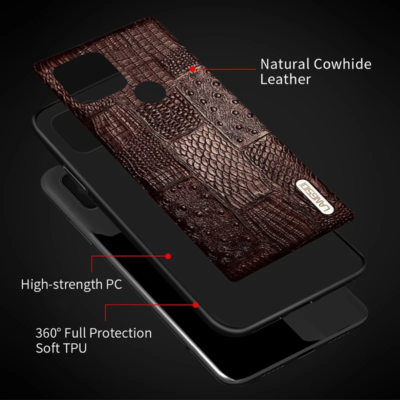 Retro Genuine Leather Phone Case for Google Pixel 6 Pro 5 4 4A 5G Vintage Grids Crocodile Ostrich Splicing Back Armor Cover