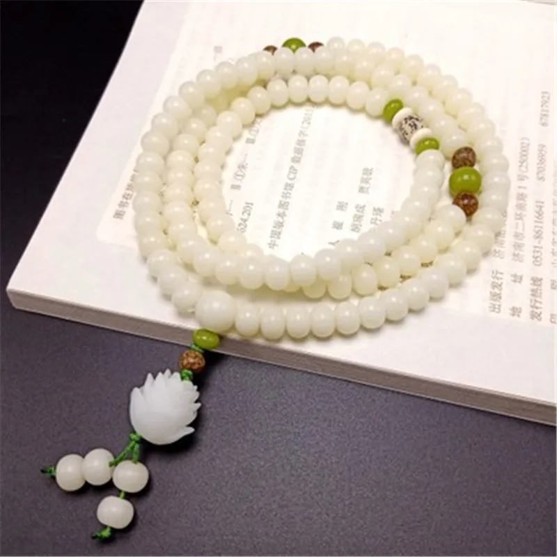 

New 108 Beads White Bodhi Lotus Bracelet Handwork Buddha Beads Natural Smooth Multi-orb Jewelry Party Anniversary For Unisex