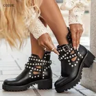 Женские мотоциклетные ботинки с заклепками и пряжкой, сезон лето-осень 2021, женские удобные ботинки на среднем каблуке