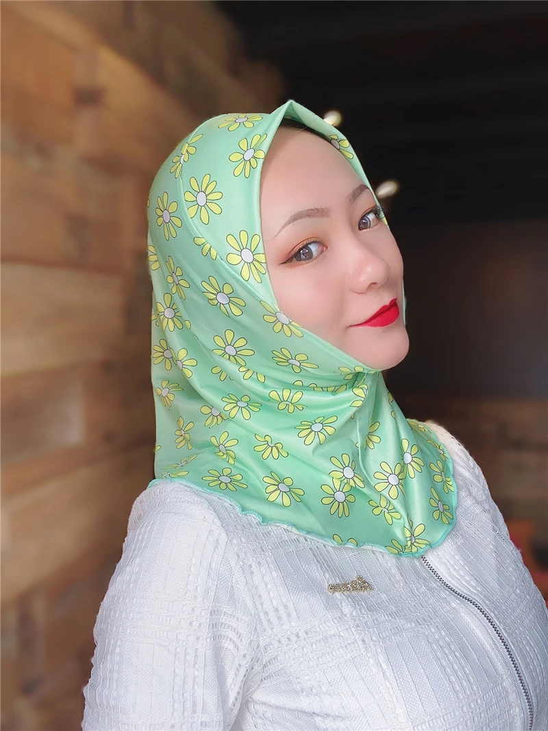 Летний женский шарф с цветочным принтом мусульманский хиджаб тюрбан головной