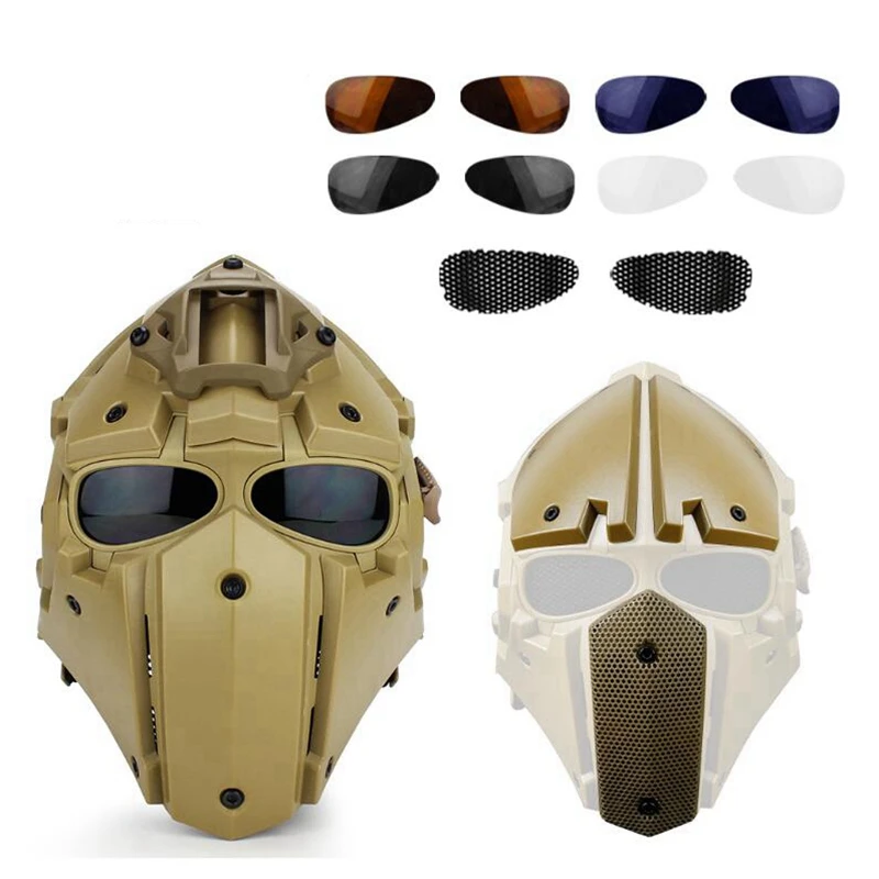 

New Tactical Full Face Airsoft Paintball Mask Helmet with 4 Lenses Military Army Adjustable Protective CS Game Mask Helmet